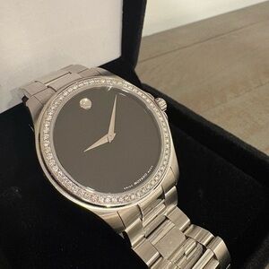 Movado (Unisex) Stainless Steel Diamond Bezel Watch - Engraved Caseback